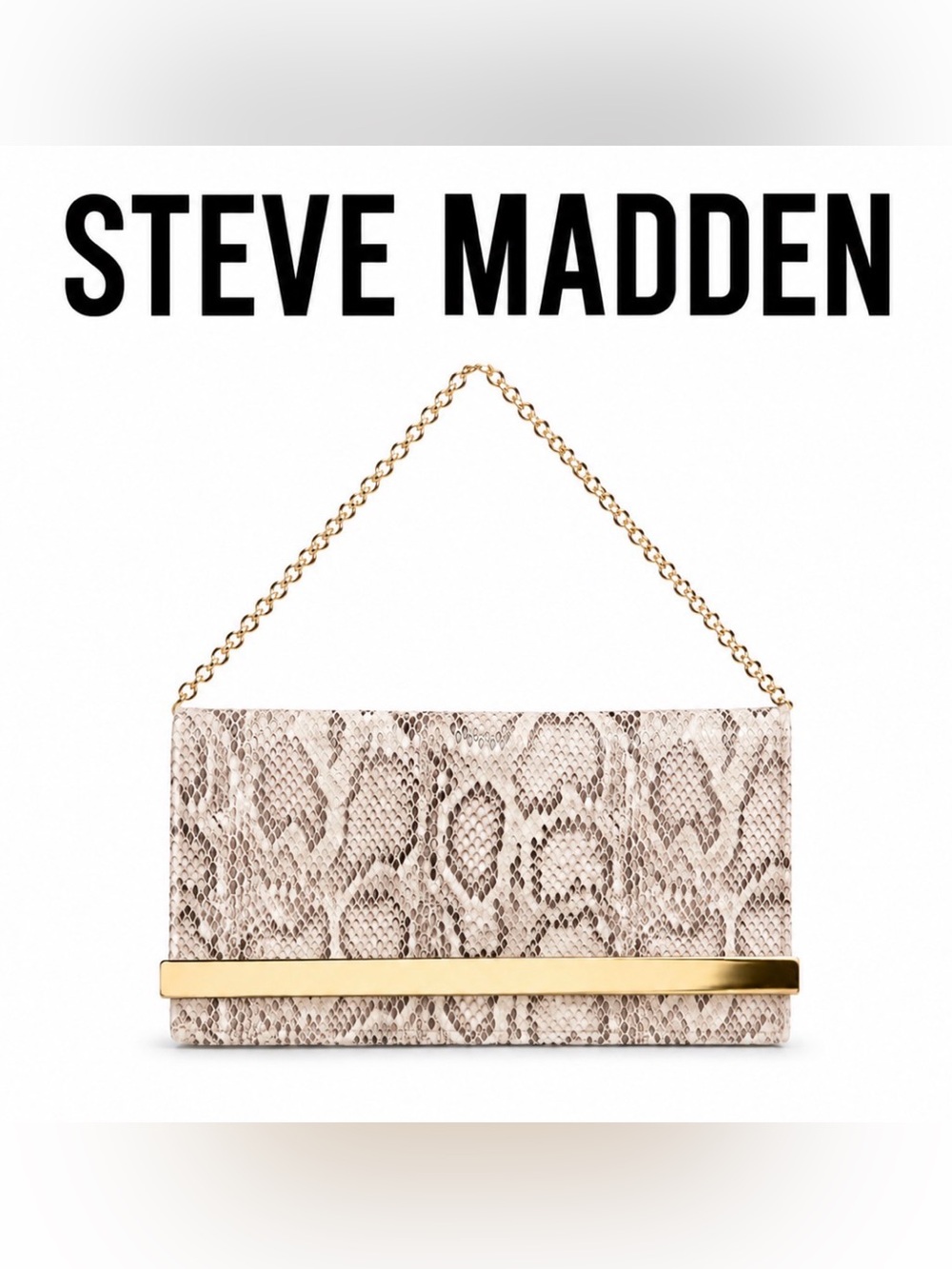 Steve Madden Snakeskin Clutch with Gold Chain Detail